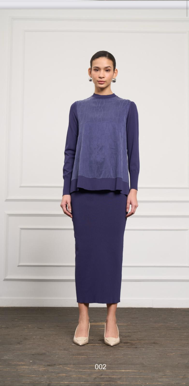 3012/013 Dikiş Detay Merserize Tunik Takım Mor