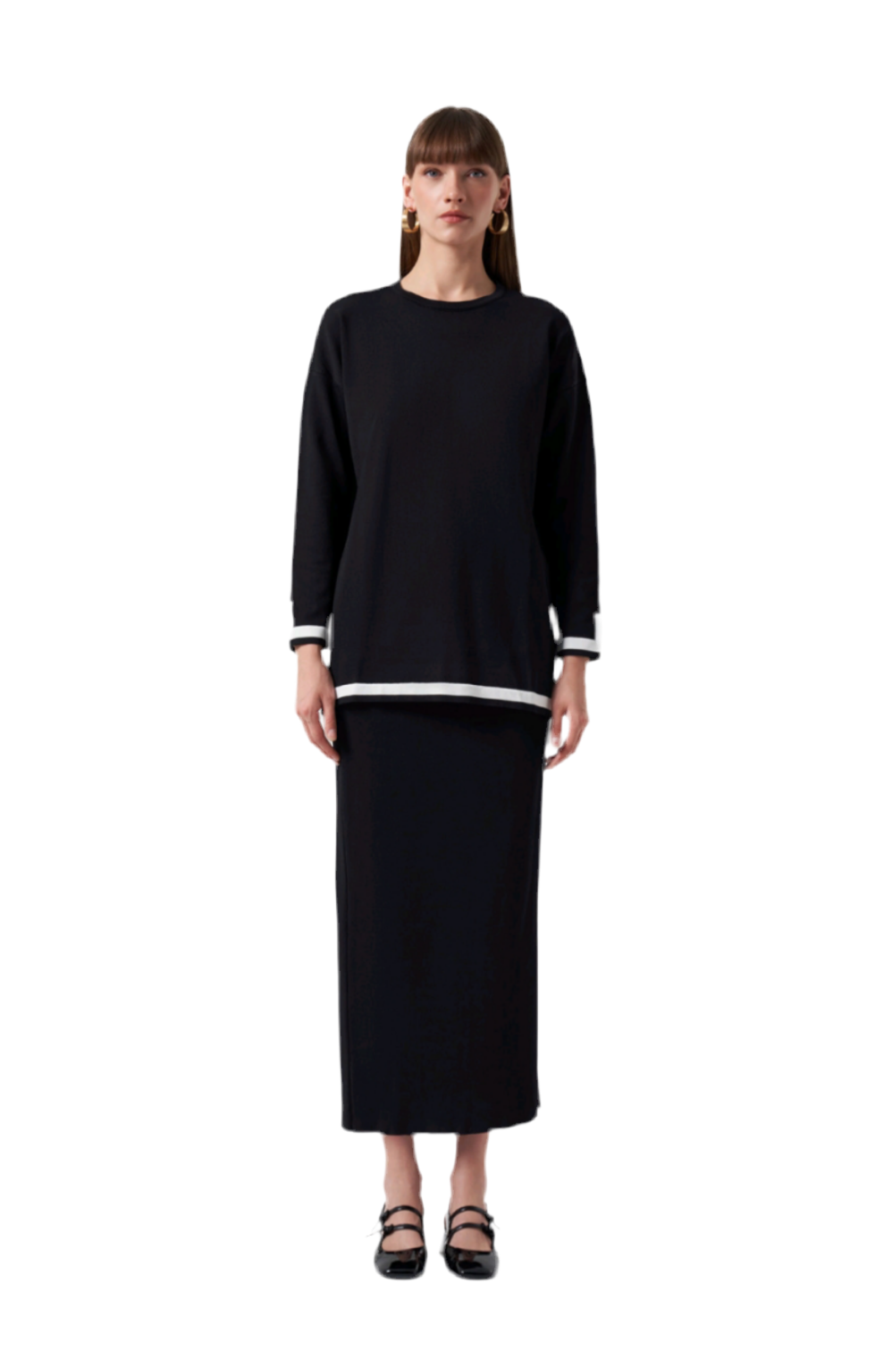 801 Çizgi Detaylı Etekli Takım Siyah