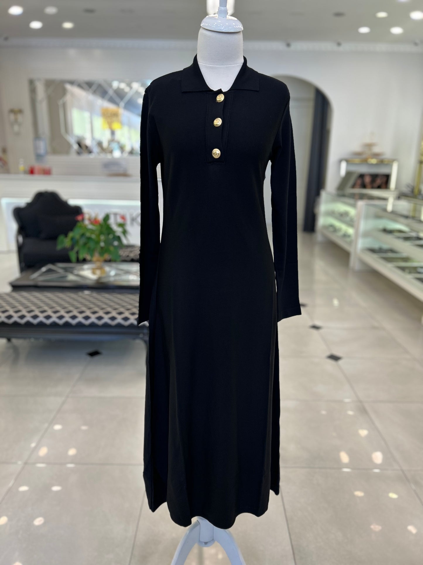 1422 Polo Yaka Merserize Elbise Siyah