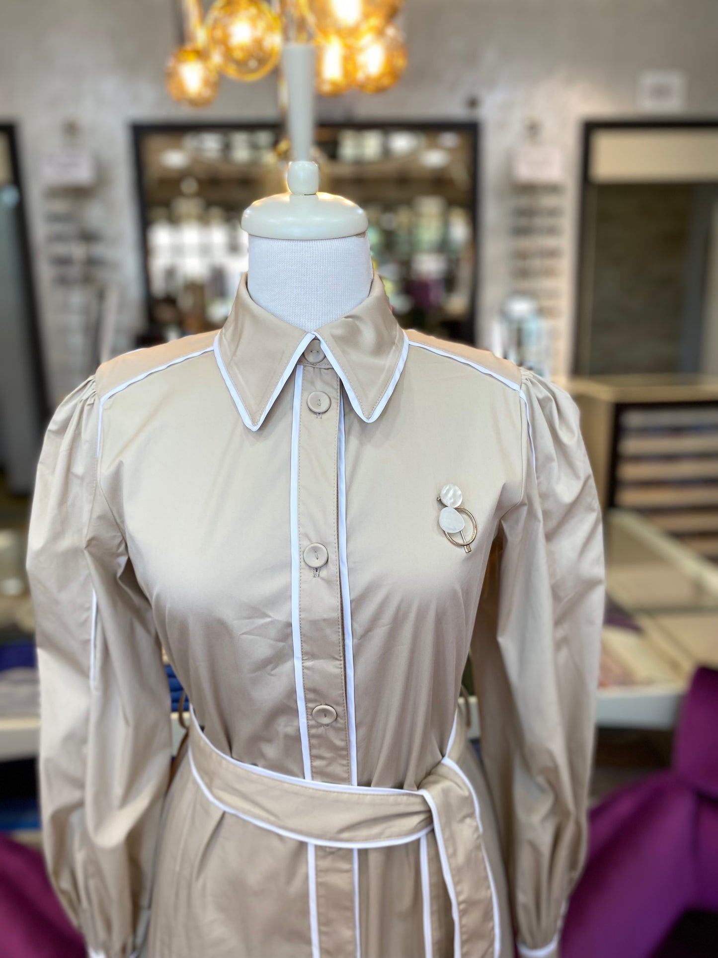 65007 Düğmeli Kuşaklı Astarlı Poplin Elbise