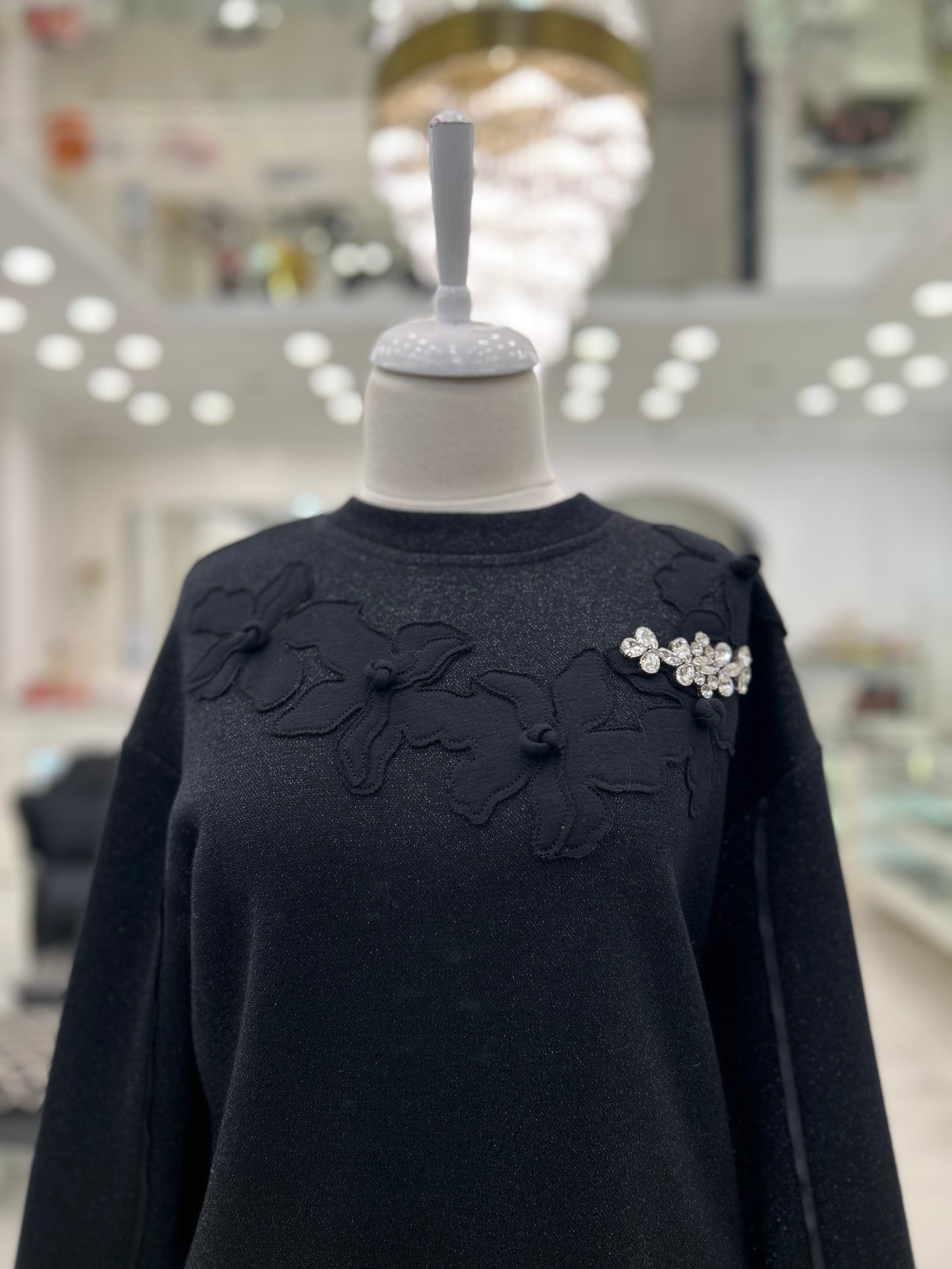 72055 Örme Krep Simli Pantolonlu İkili Takım Siyah