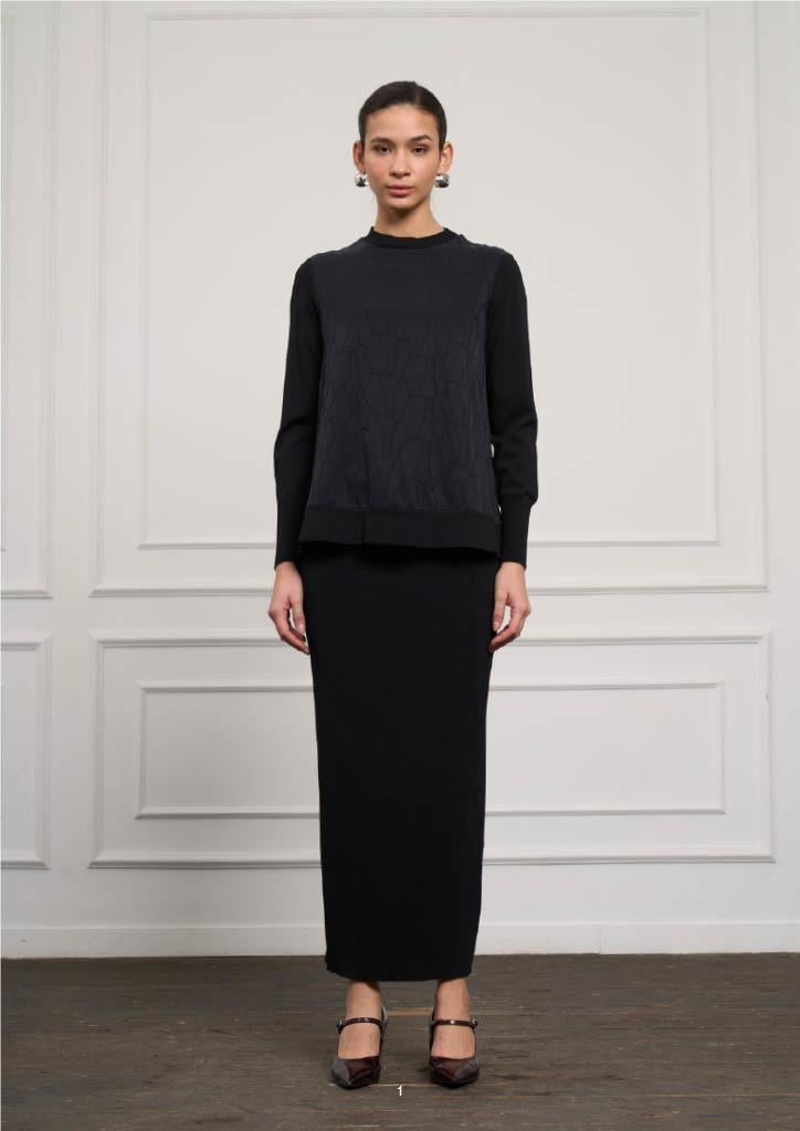 3012/013 Dikiş Detay Merserize Tunik Takım Siyah