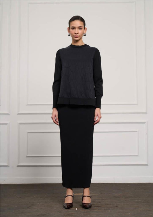 3012/013 Dikiş Detay Merserize Tunik Takım Siyah