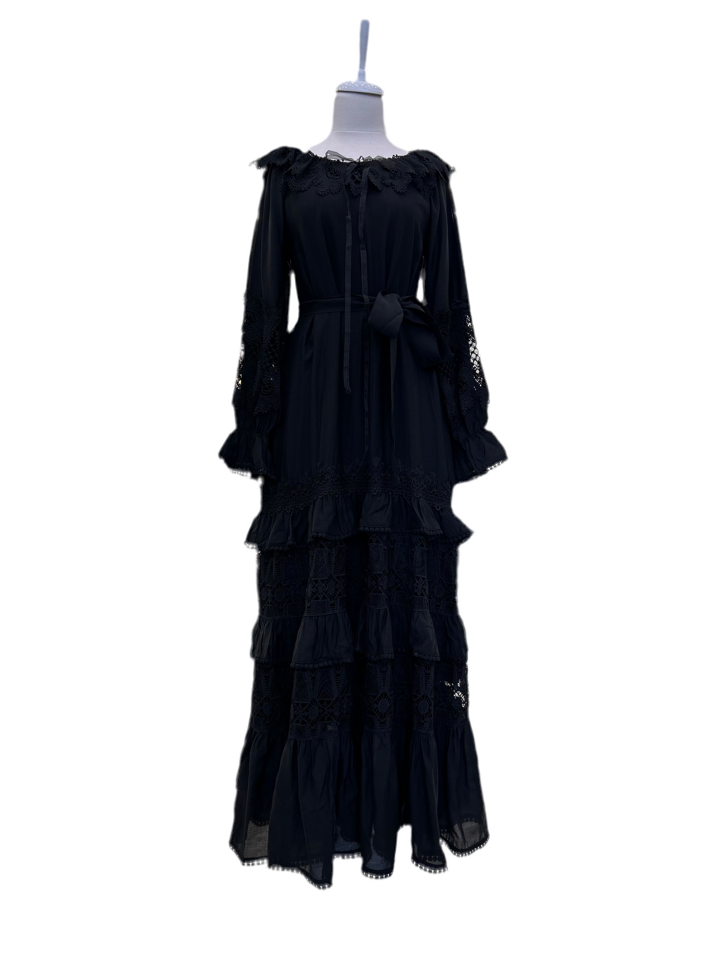 1429 Katlı Dantel Elbise Siyah