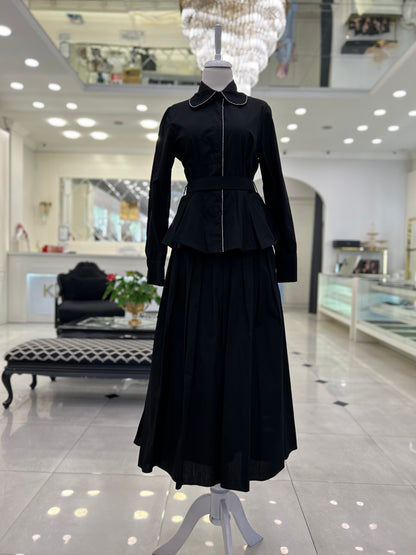 2043 Ageo Poplin Etekli Takım Siyah