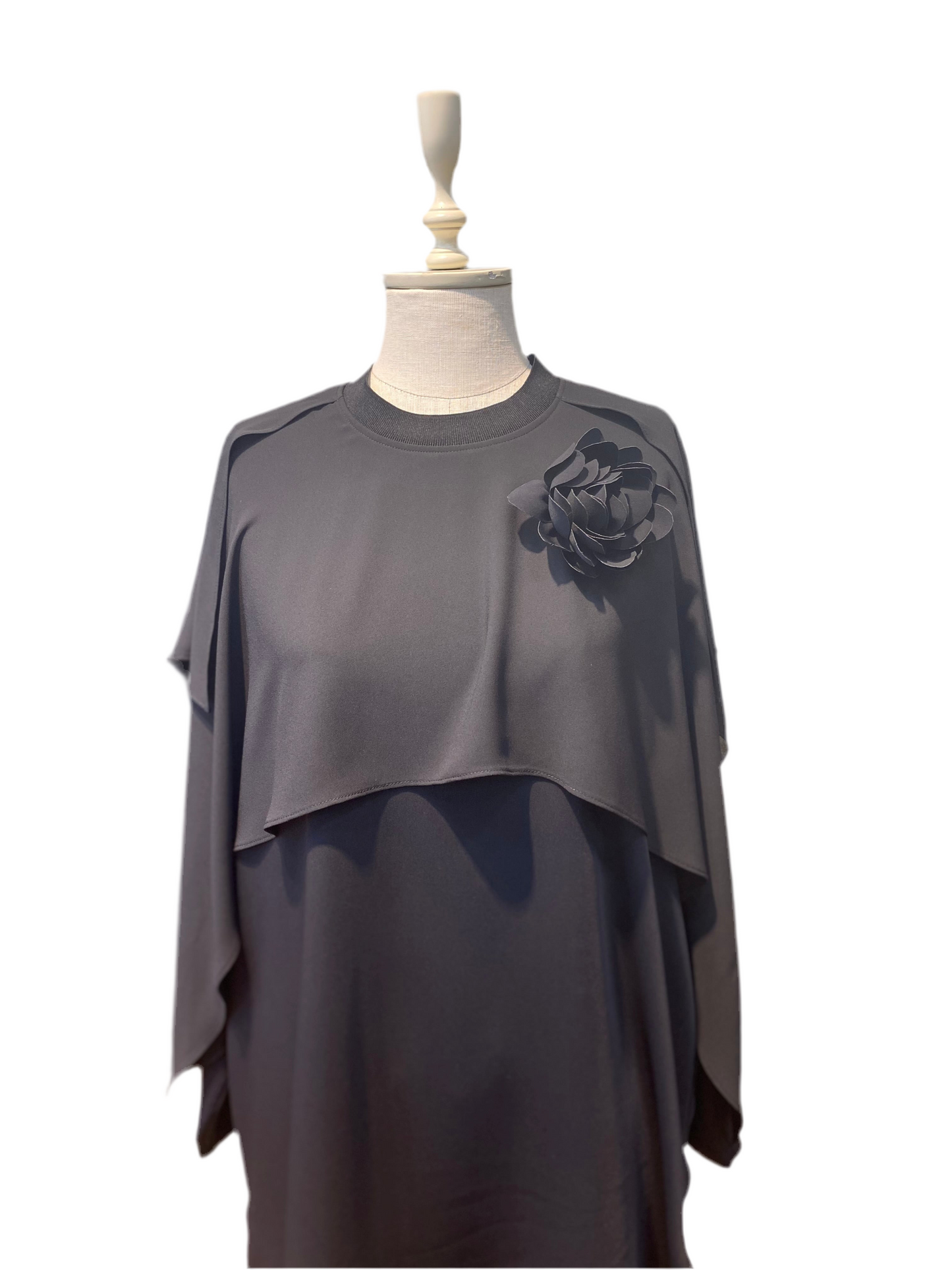 1058 Tül ve Gül Aksesuar Detaylı Pantolonlu Takım Siyah