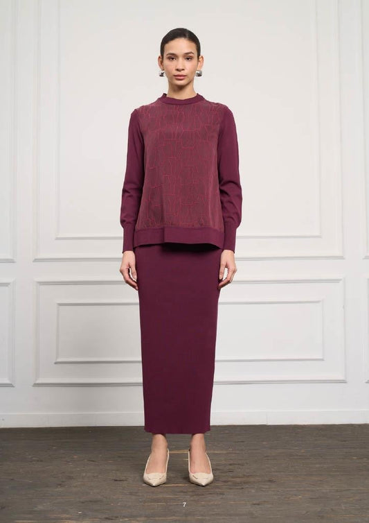 3012/013 Dikiş Detay Merserize Tunik Takım Bordo