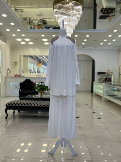1038 Modal Penye Pantolonlu Takım Ekru