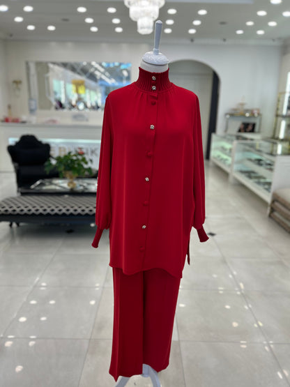 72032 Yaka ve Kol Triko Garnili Takım