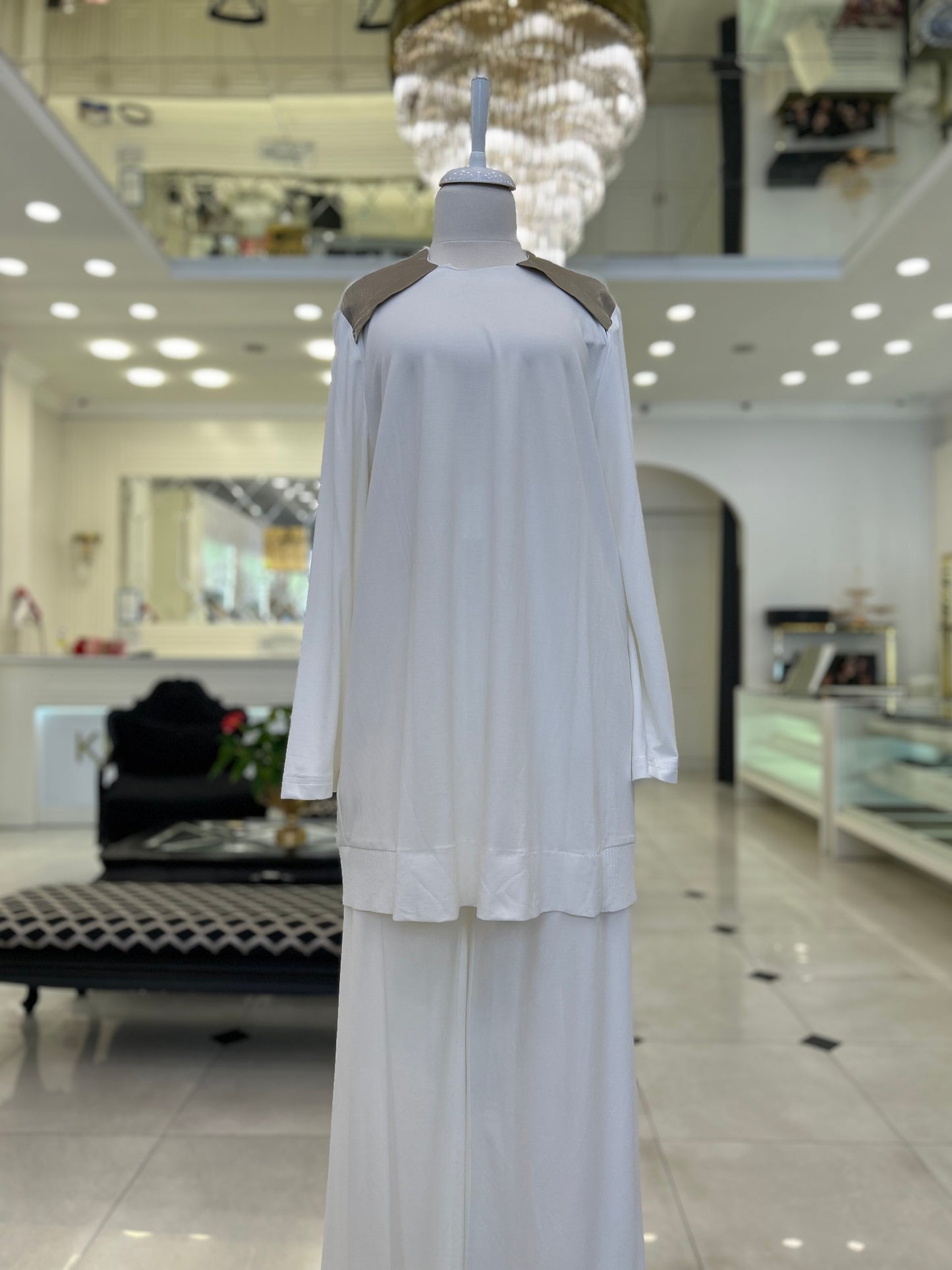 1038 Modal Penye Pantolonlu Takım Ekru