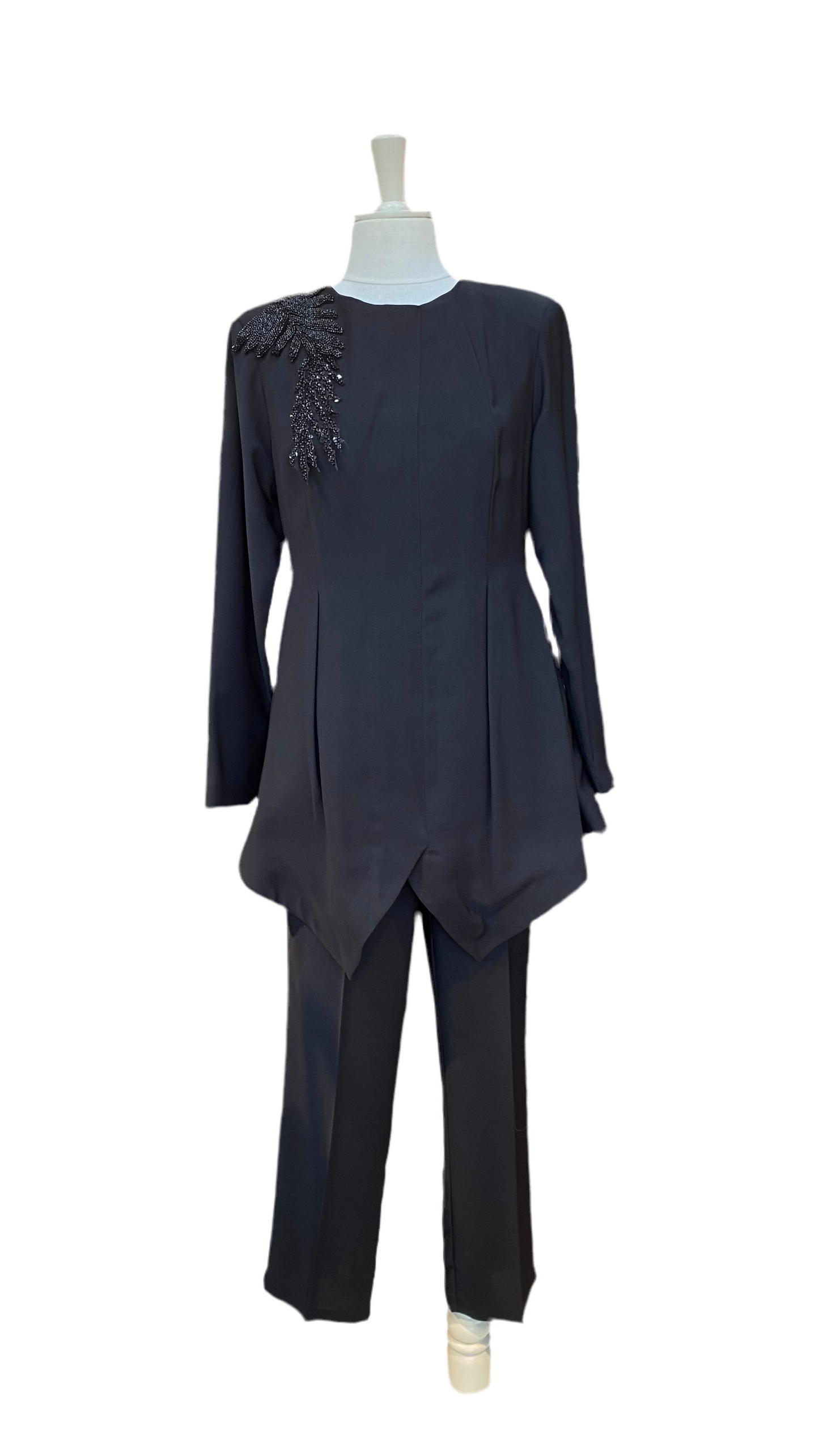 62133 Omuz Taş Detaylı Tunik Pantolon Abiye Takım