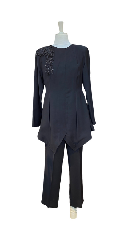 62133 Omuz Taş Detaylı Tunik Pantolon Abiye Takım