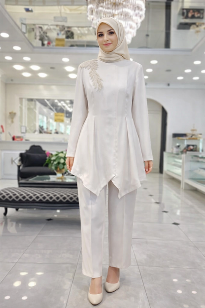 62133 Omuz Taş Detaylı Tunik Pantolon Abiye Takım