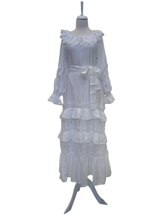 1429 Dantel Katlı Elbise Beyaz